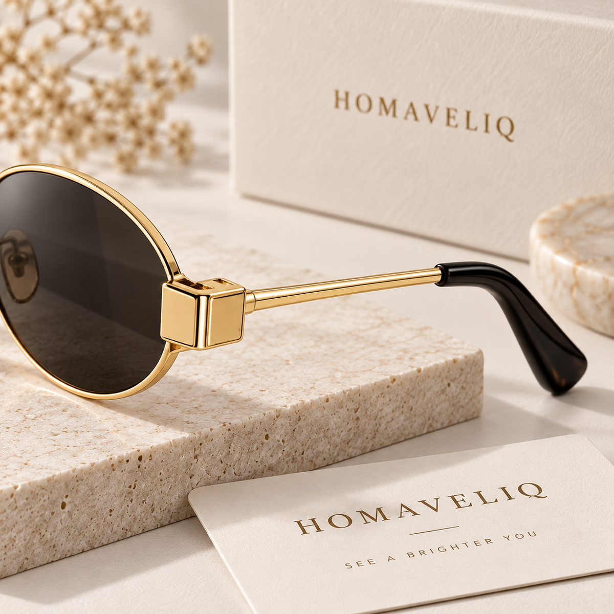 HOMAVELIQ® Chic Oval Sunglasses for Women – Vintage Metal Frame Designer Style Shades
