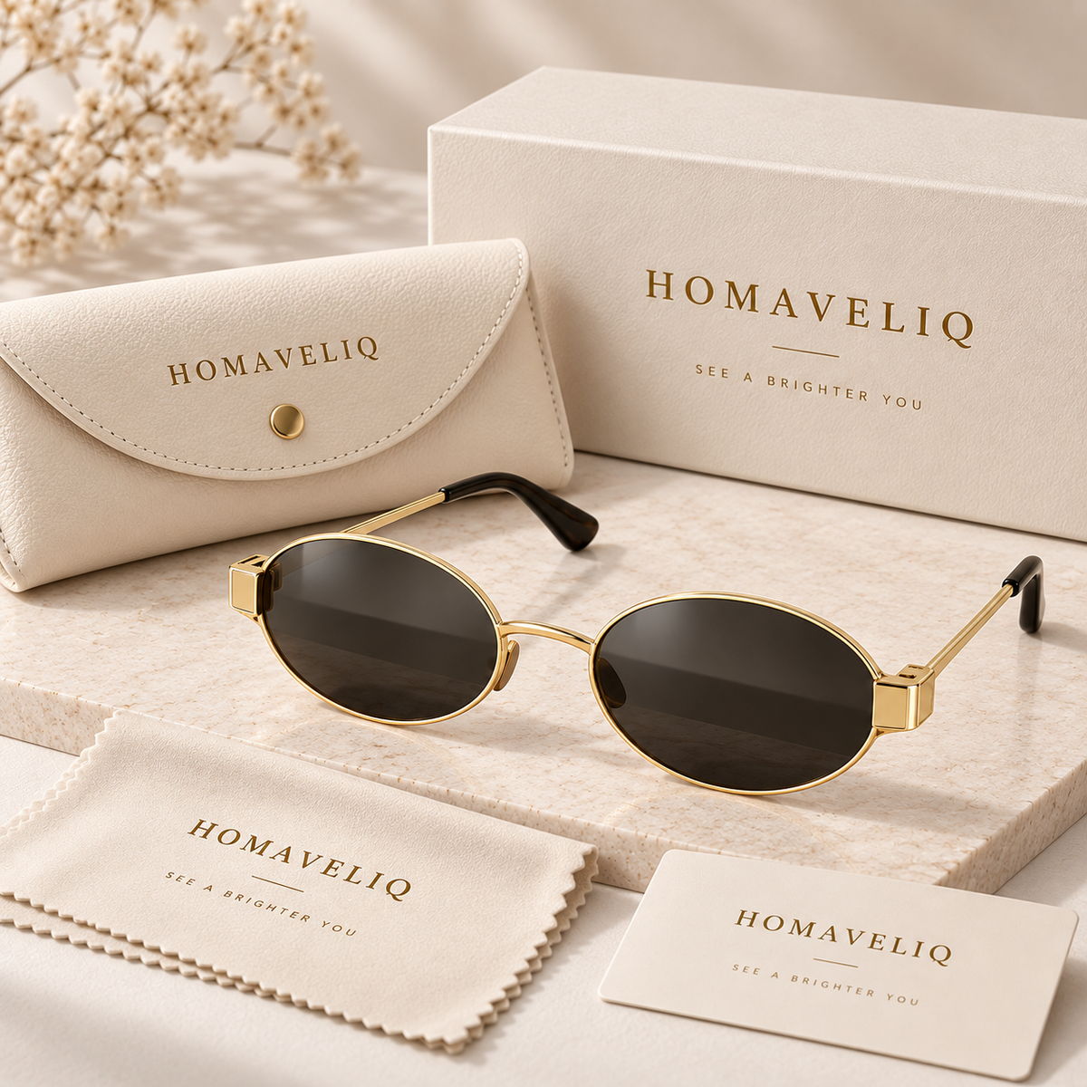 HOMAVELIQ® Chic Oval Sunglasses for Women – Vintage Metal Frame Designer Style Shades