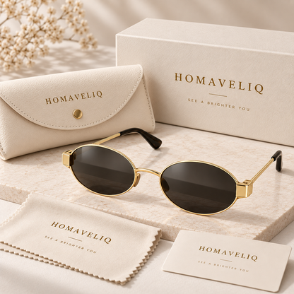 HOMAVELIQ® Chic Oval Sunglasses for Women – Vintage Metal Frame Designer Style Shades