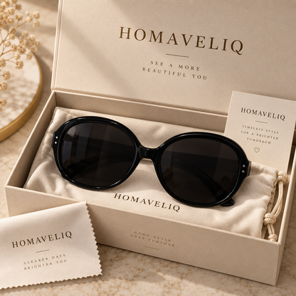 HOMAVELIQ® Retro Oval Sunglasses for Women – Black Vintage Frame Fashion Shades