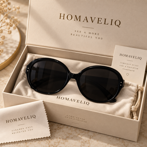 HOMAVELIQ® Retro Oval Sunglasses for Women – Black Vintage Frame Fashion Shades