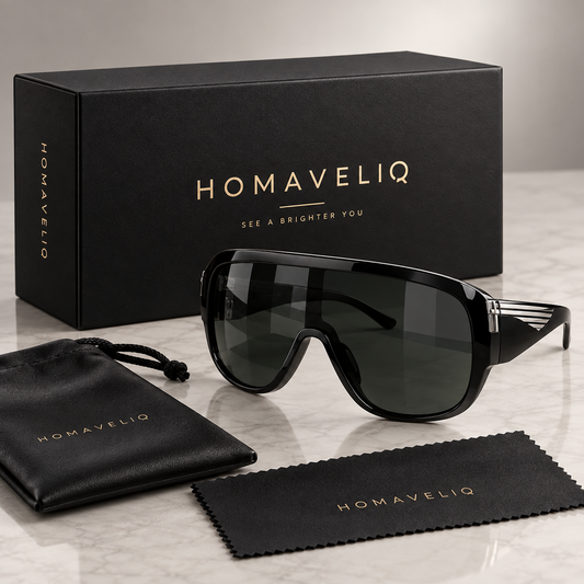 HOMAVELIQ® Oversized Shield Sunglasses for Women – Bold Black Fashion Wraparound Shades