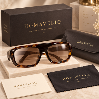 HOMAVELIQ® Tortoiseshell Square Sunglasses for Women – Retro Oversized Brown Gradient Fashion Shades