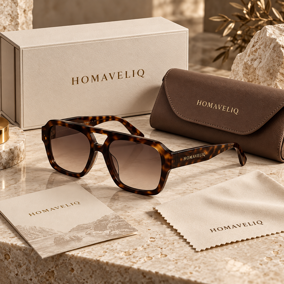 HOMAVELIQ® Vintage Tortoiseshell Sunglasses for Women – Chunky Square Frame Brown Gradient Shades