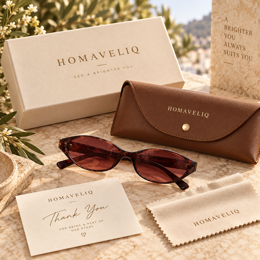HOMAVELIQ® Slim Cat Eye Sunglasses for Women – Burgundy Tortoiseshell Retro Fashion Shades