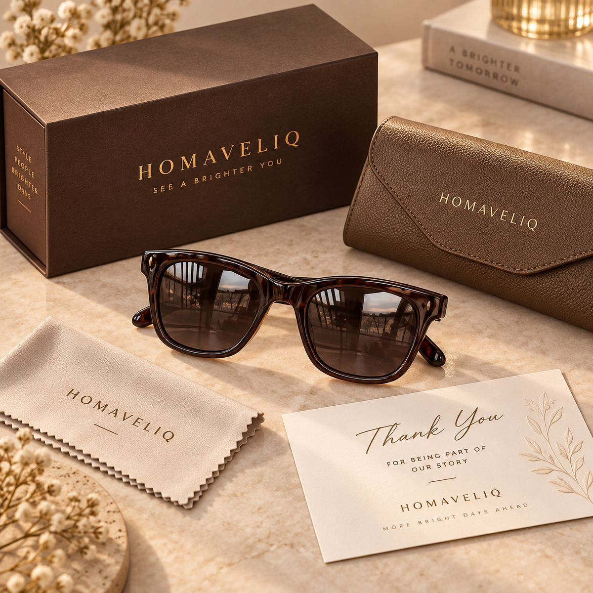 HOMAVELIQ® Modern Rectangular Sunglasses for Women – Brown Gradient Acetate Frame Fashion Shades