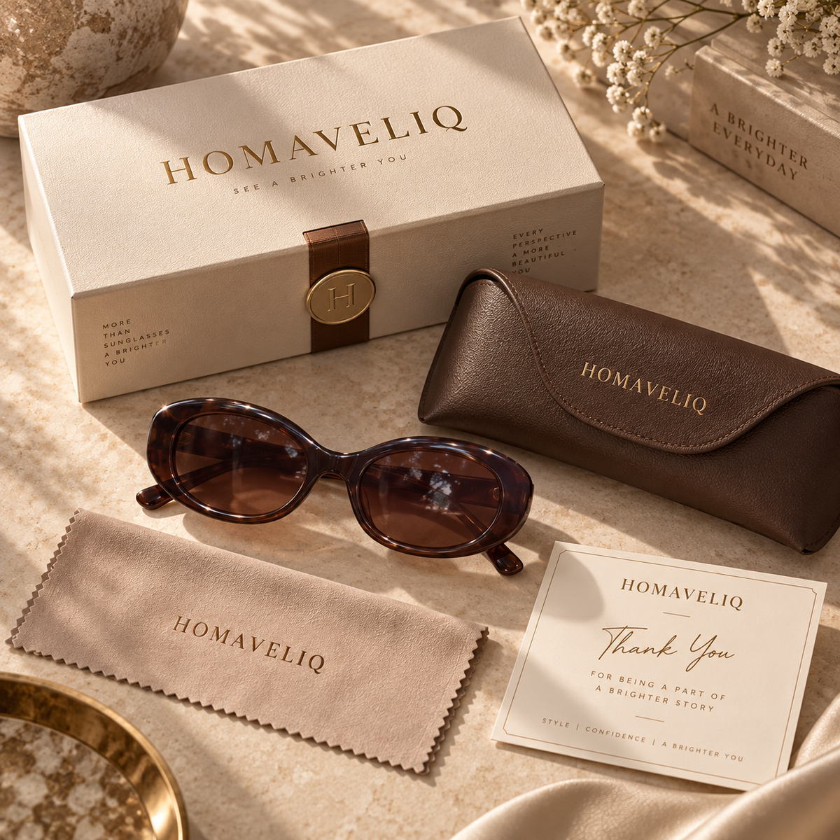 HOMAVELIQ® Vintage Oval Sunglasses for Women – Tortoiseshell Brown Retro Chic Fashion Shades