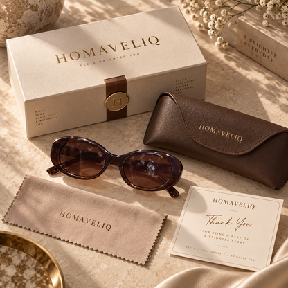 HOMAVELIQ® Vintage Oval Sunglasses for Women – Tortoiseshell Brown Retro Chic Fashion Shades