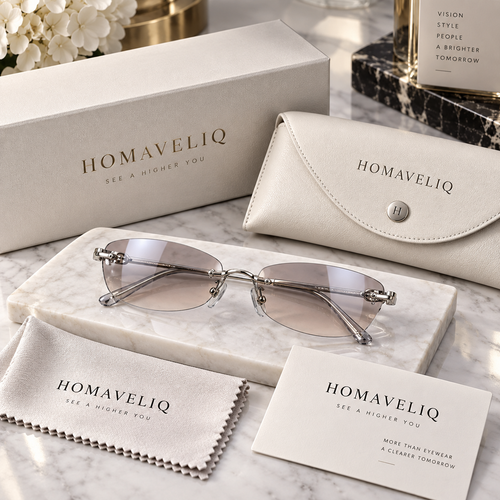 HOMAVELIQ® Rimless Oval Sunglasses for Women – Silver Metal Frame Light Tinted Y2K Fashion Shades