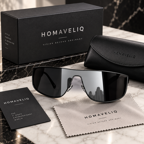 HOMAVELIQ® Futuristic Shield Sunglasses for Women – Oversized Black Mirror Lens Wraparound Fashion Shades