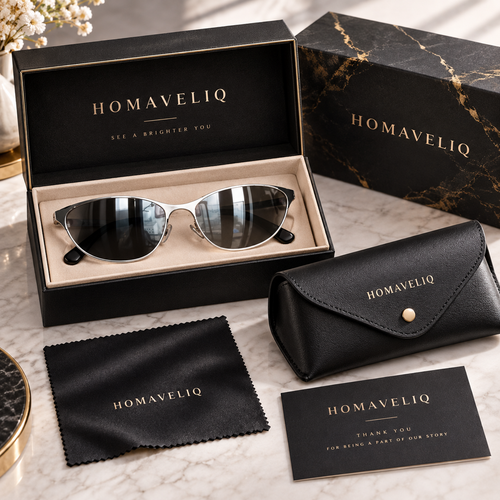 HOMAVELIQ® Sleek Oval Sunglasses for Women – Black Silver Retro Metal Detail Fashion Shades