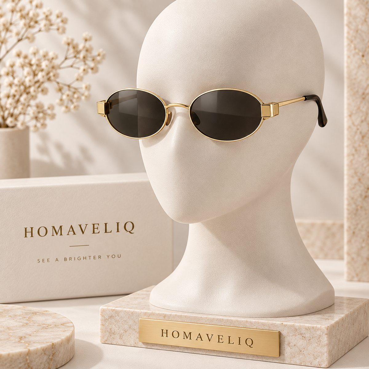 HOMAVELIQ® Chic Oval Sunglasses for Women – Vintage Metal Frame Designer Style Shades