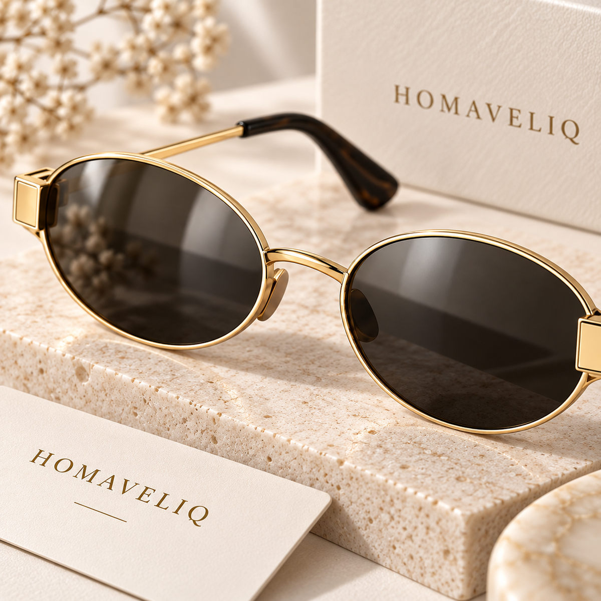 HOMAVELIQ® Chic Oval Sunglasses for Women – Vintage Metal Frame Designer Style Shades