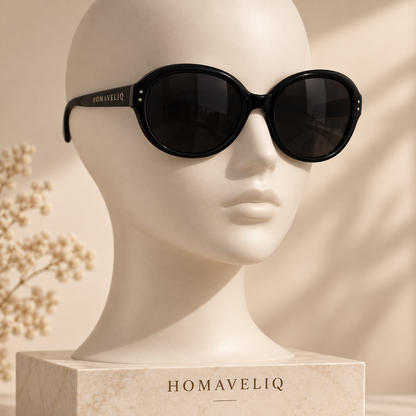 HOMAVELIQ® Retro Oval Sunglasses for Women – Black Vintage Frame Fashion Shades