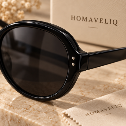 HOMAVELIQ® Retro Oval Sunglasses for Women – Black Vintage Frame Fashion Shades