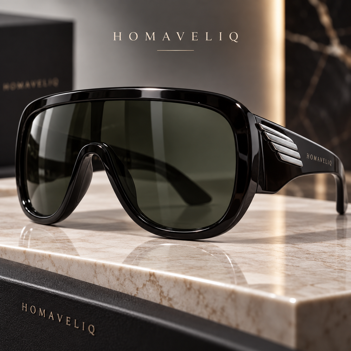 HOMAVELIQ® Oversized Shield Sunglasses for Women – Bold Black Fashion Wraparound Shades