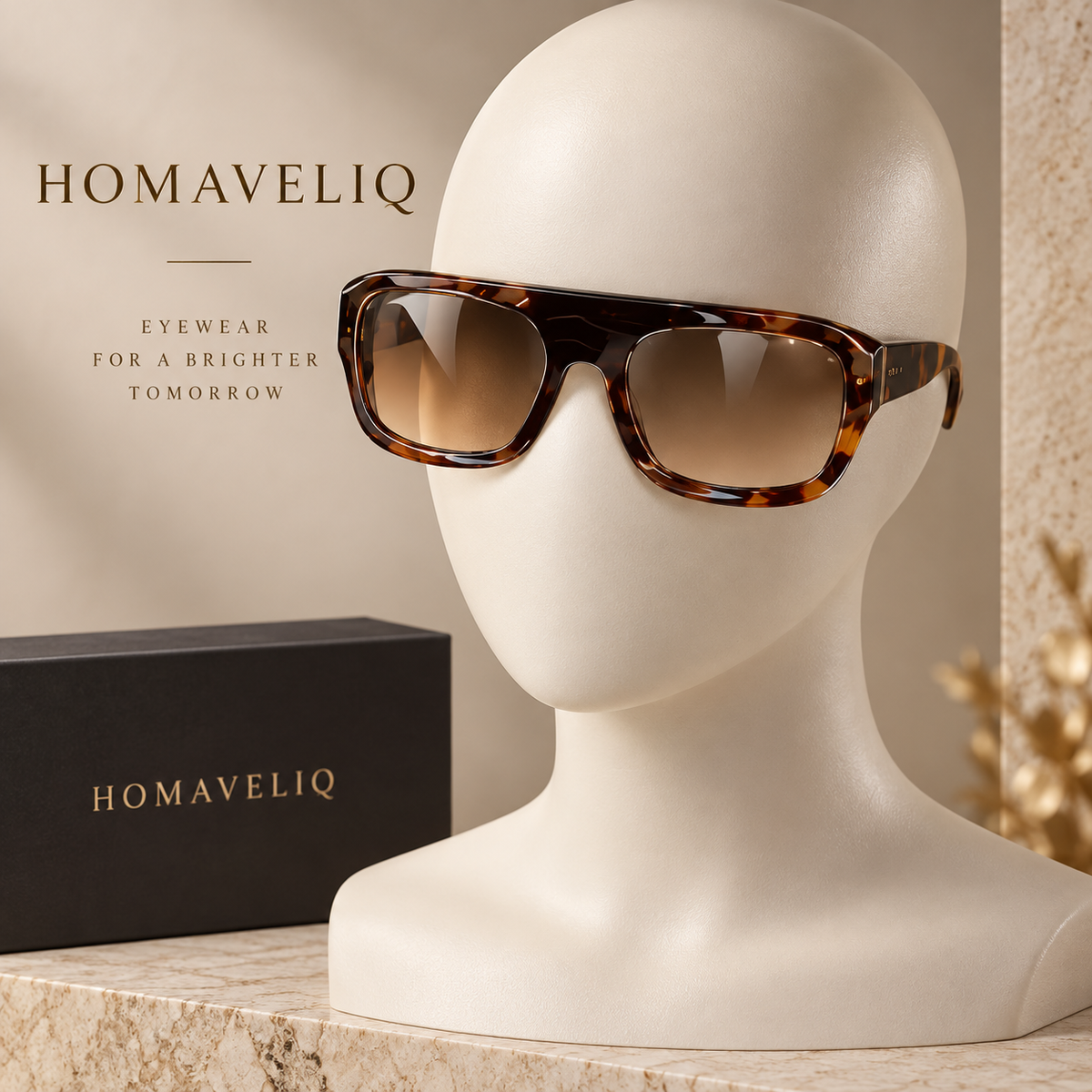 HOMAVELIQ® Tortoiseshell Square Sunglasses for Women – Retro Oversized Brown Gradient Fashion Shades