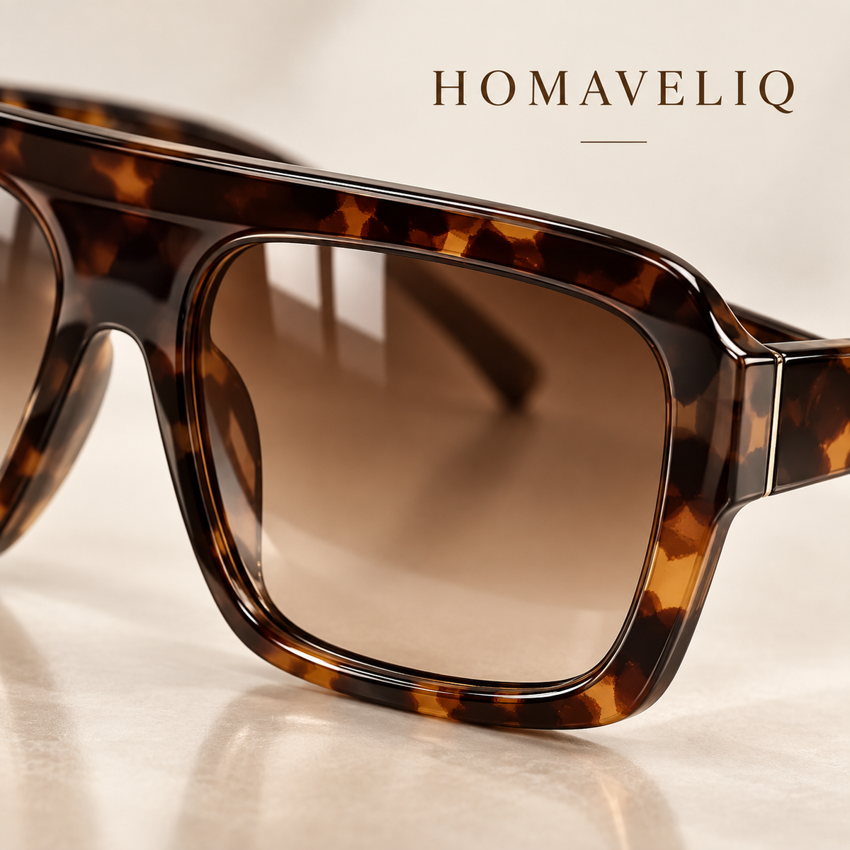 HOMAVELIQ® Tortoiseshell Square Sunglasses for Women – Retro Oversized Brown Gradient Fashion Shades