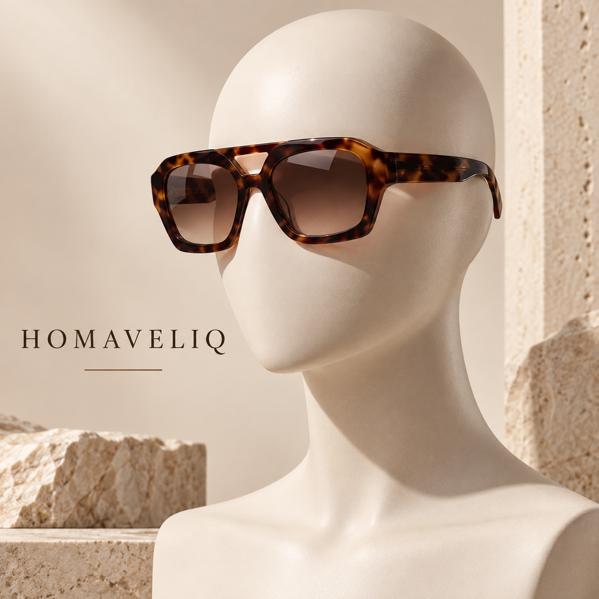 HOMAVELIQ® Vintage Tortoiseshell Sunglasses for Women – Chunky Square Frame Brown Gradient Shades