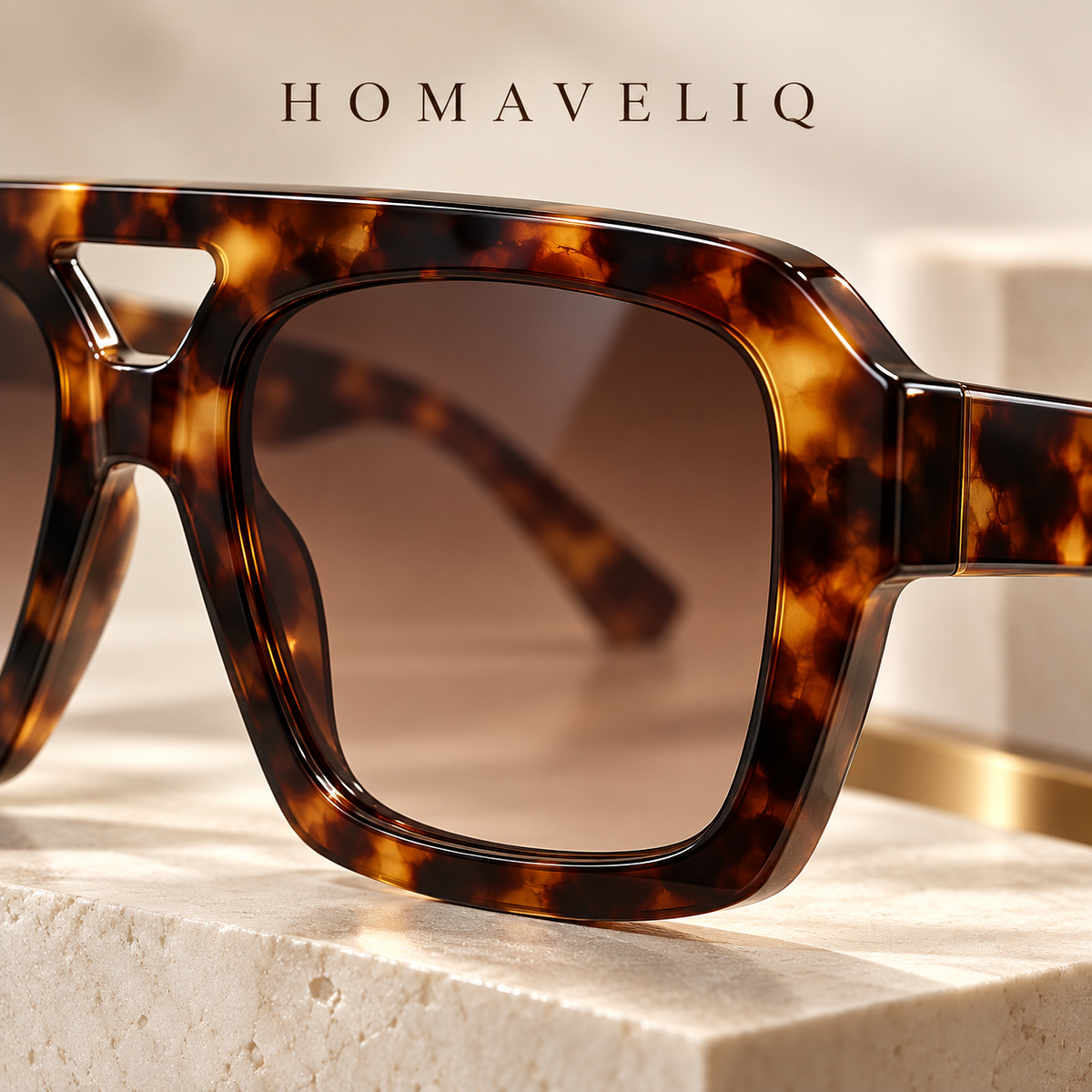 HOMAVELIQ® Vintage Tortoiseshell Sunglasses for Women – Chunky Square Frame Brown Gradient Shades