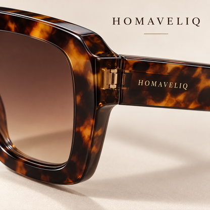 HOMAVELIQ® Vintage Tortoiseshell Sunglasses for Women – Chunky Square Frame Brown Gradient Shades