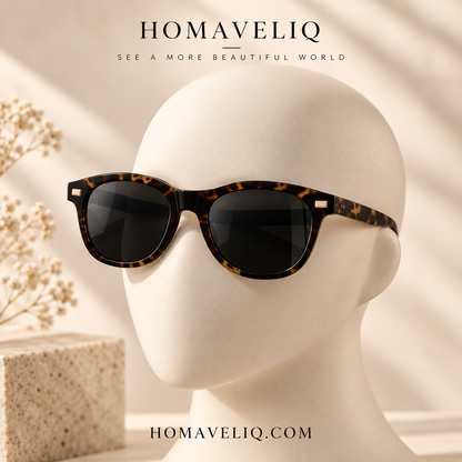 HOMAVELIQ® Classic Square Sunglasses for Women – Black Frame Tortoiseshell Temple Fashion Shades