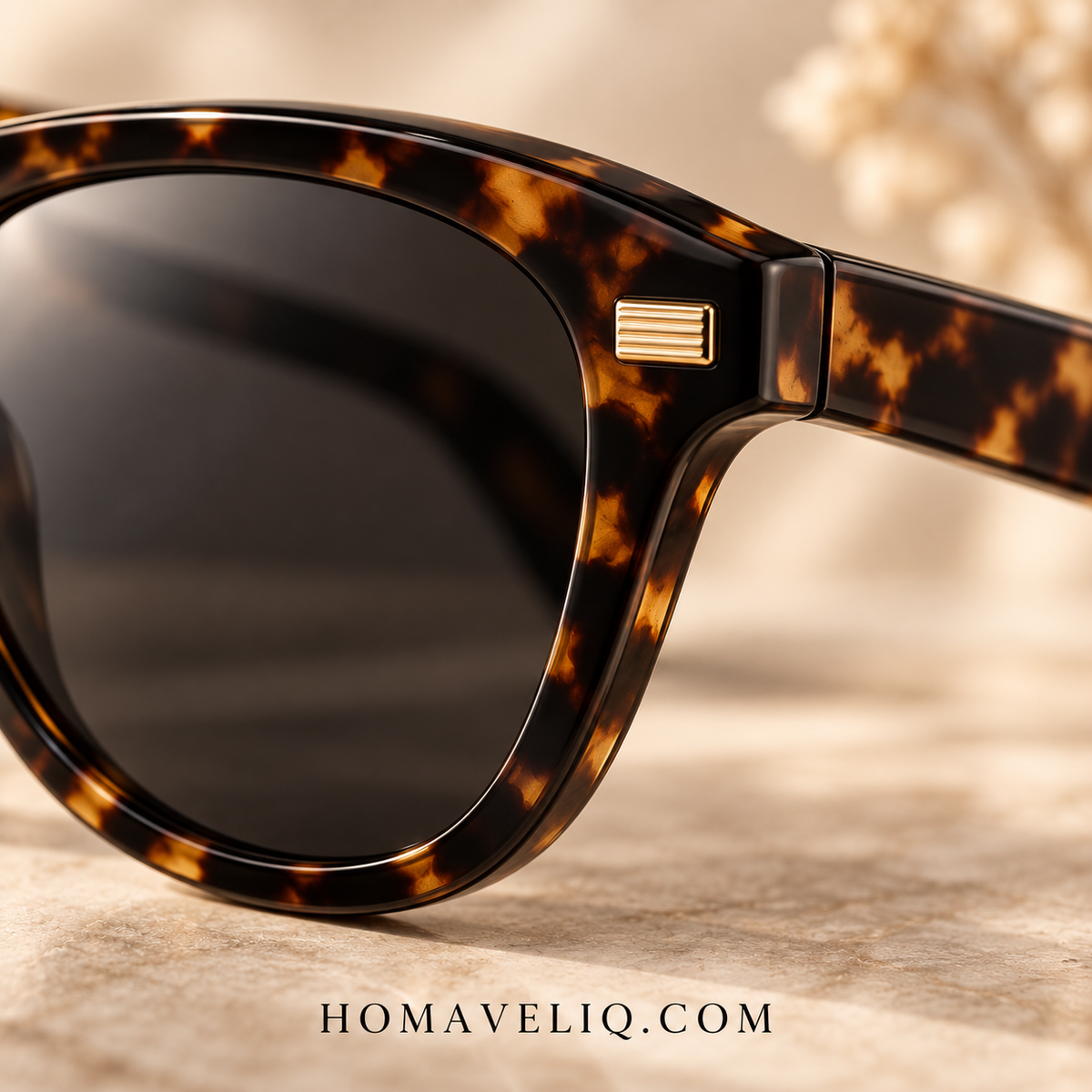 HOMAVELIQ® Classic Square Sunglasses for Women – Black Frame Tortoiseshell Temple Fashion Shades