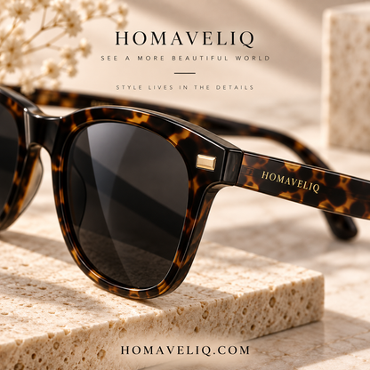 HOMAVELIQ® Classic Square Sunglasses for Women – Black Frame Tortoiseshell Temple Fashion Shades