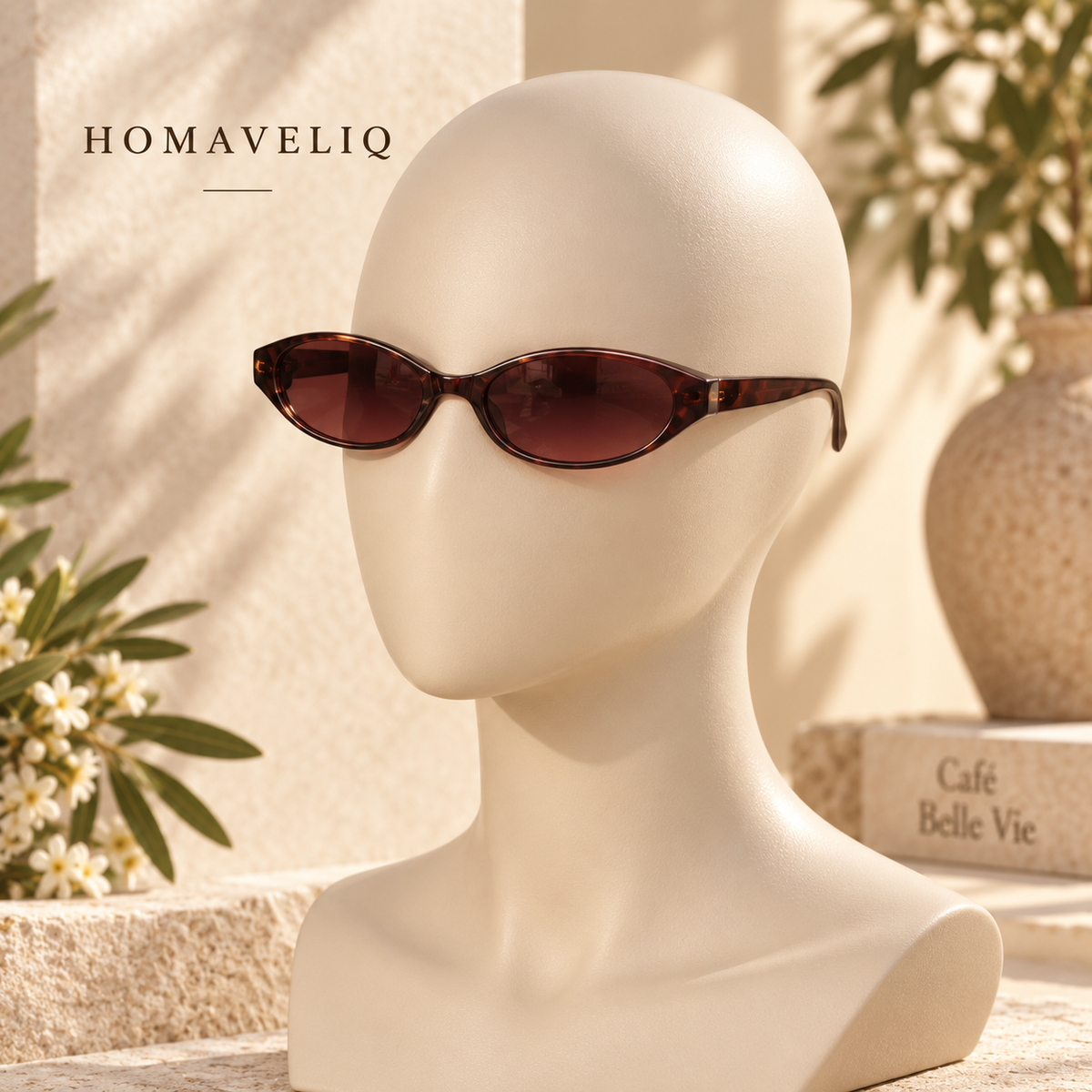 HOMAVELIQ® Slim Cat Eye Sunglasses for Women – Burgundy Tortoiseshell Retro Fashion Shades