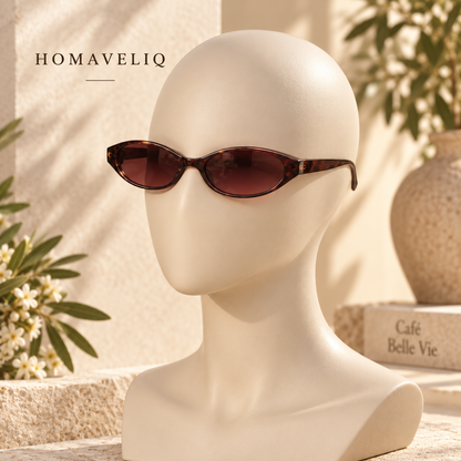 HOMAVELIQ® Slim Cat Eye Sunglasses for Women – Burgundy Tortoiseshell Retro Fashion Shades