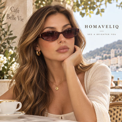 HOMAVELIQ® Slim Cat Eye Sunglasses for Women – Burgundy Tortoiseshell Retro Fashion Shades