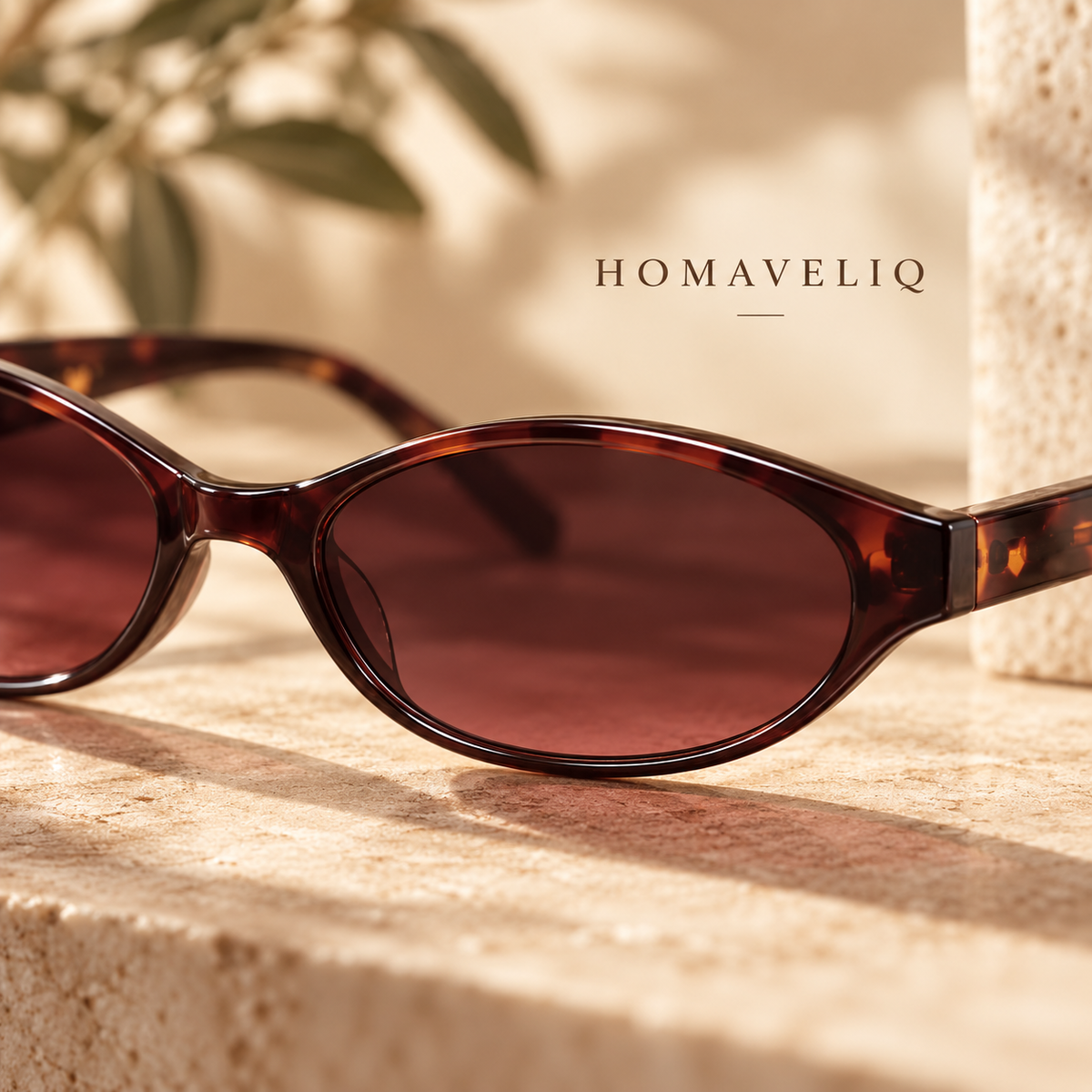 HOMAVELIQ® Slim Cat Eye Sunglasses for Women – Burgundy Tortoiseshell Retro Fashion Shades