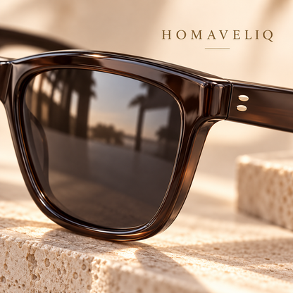 HOMAVELIQ® Modern Rectangular Sunglasses for Women – Brown Gradient Acetate Frame Fashion Shades