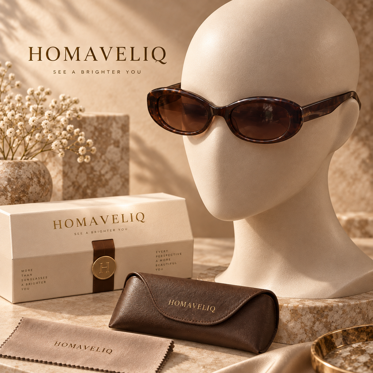 HOMAVELIQ® Vintage Oval Sunglasses for Women – Tortoiseshell Brown Retro Chic Fashion Shades