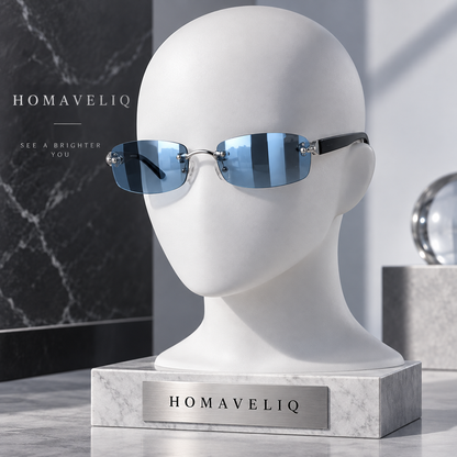 HOMAVELIQ® Blue Lens Rimless Sunglasses for Women – Y2K Slim Rectangle Metal Frame Fashion Shades
