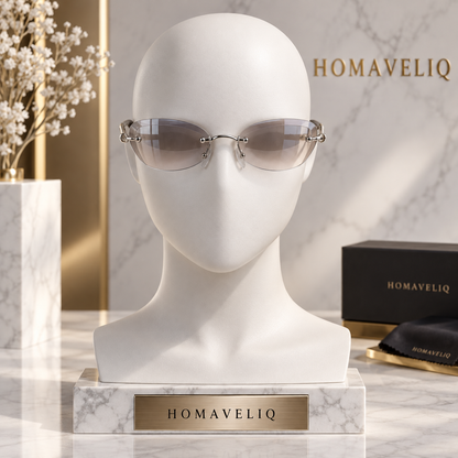 HOMAVELIQ® Rimless Oval Sunglasses for Women – Silver Metal Frame Light Tinted Y2K Fashion Shades