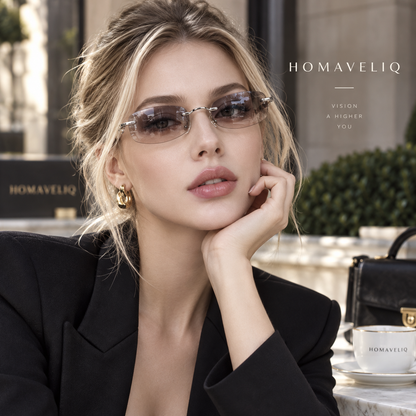 HOMAVELIQ® Rimless Oval Sunglasses for Women – Silver Metal Frame Light Tinted Y2K Fashion Shades
