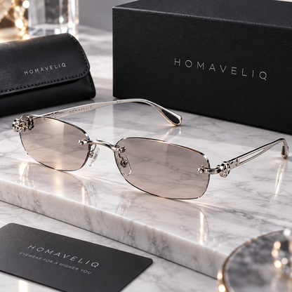 HOMAVELIQ® Rimless Oval Sunglasses for Women – Silver Metal Frame Light Tinted Y2K Fashion Shades