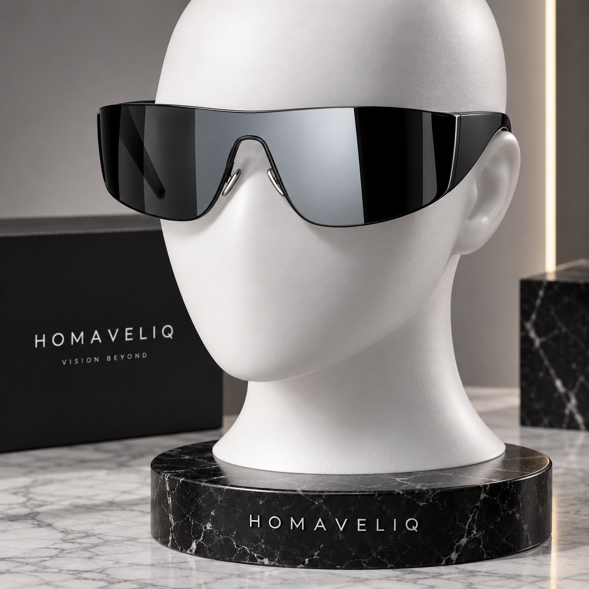 HOMAVELIQ® Futuristic Shield Sunglasses for Women – Oversized Black Mirror Lens Wraparound Fashion Shades