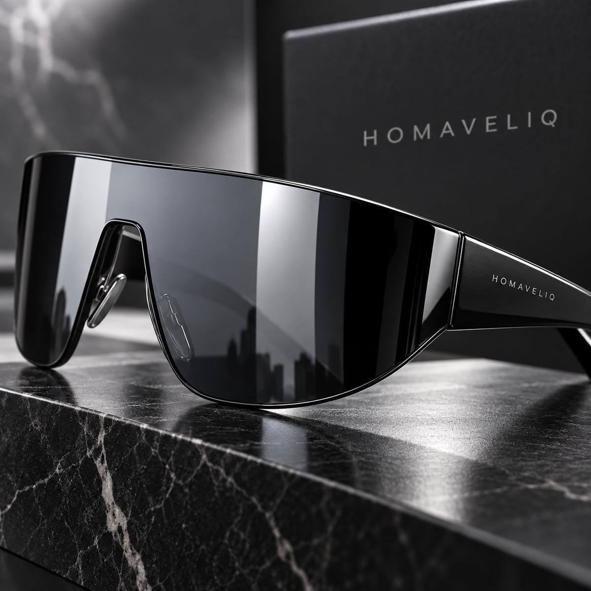 HOMAVELIQ® Futuristic Shield Sunglasses for Women – Oversized Black Mirror Lens Wraparound Fashion Shades