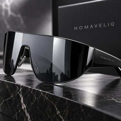 HOMAVELIQ® Futuristic Shield Sunglasses for Women – Oversized Black Mirror Lens Wraparound Fashion Shades