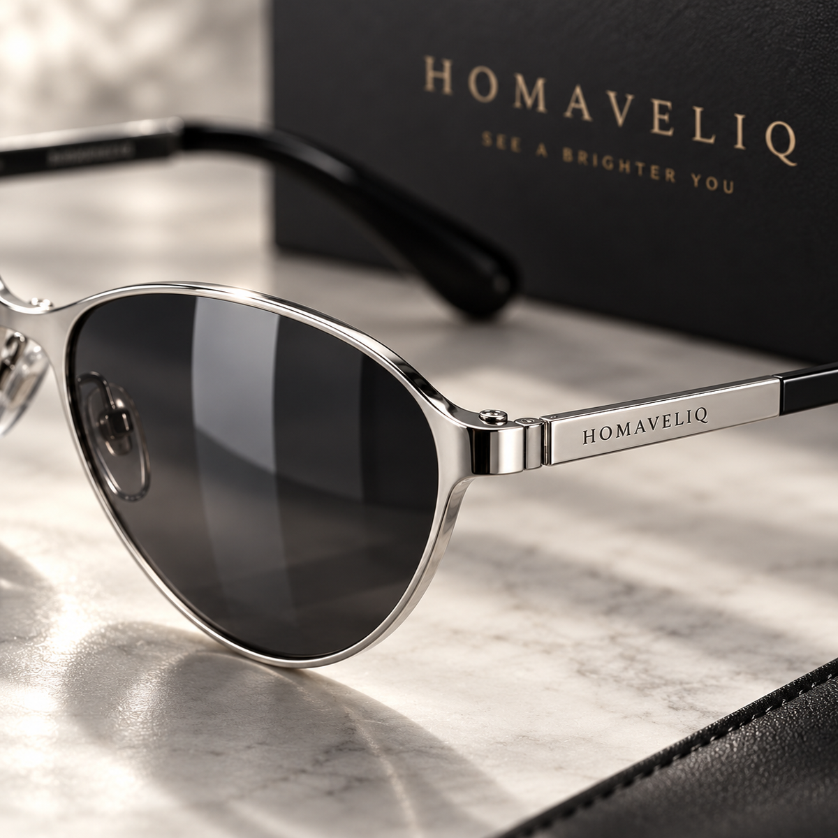 HOMAVELIQ® Sleek Oval Sunglasses for Women – Black Silver Retro Metal Detail Fashion Shades
