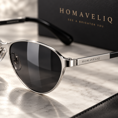 HOMAVELIQ® Sleek Oval Sunglasses for Women – Black Silver Retro Metal Detail Fashion Shades