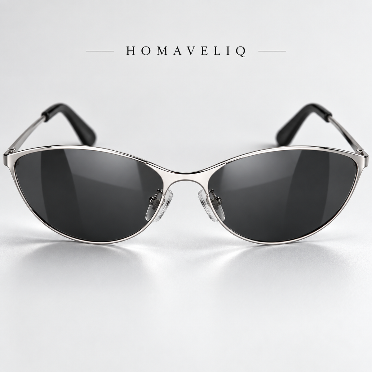 HOMAVELIQ® Sleek Oval Sunglasses for Women – Black Silver Retro Metal Detail Fashion Shades